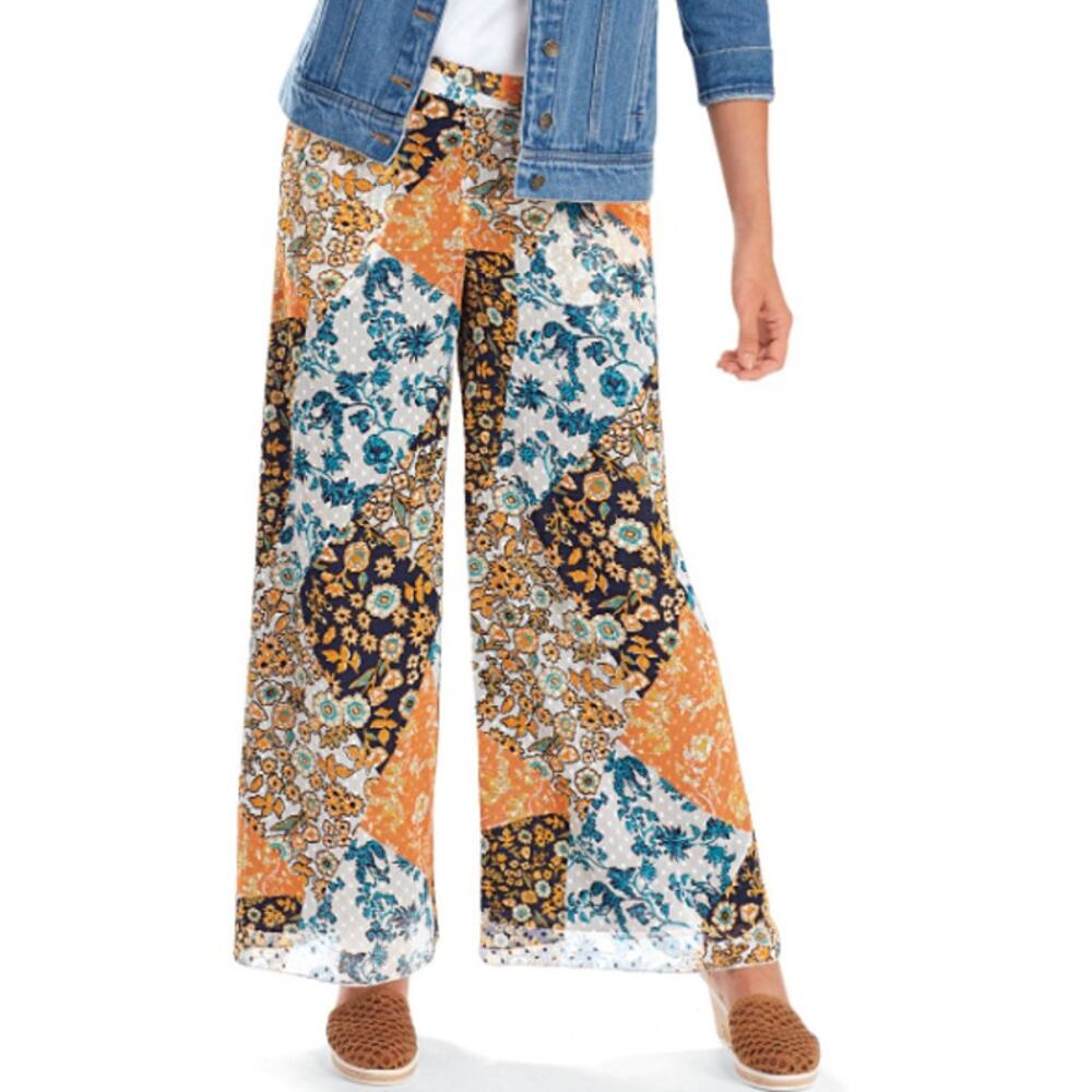 The Pyramid Collection Pants Womens Small 6 8 Wide Leg Maxi Patchwork Gypsy